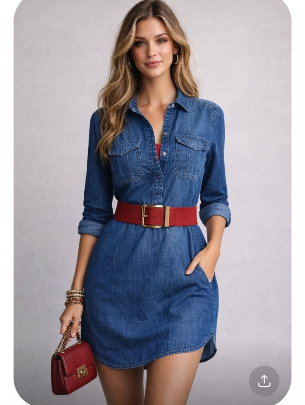 White House Black Market Denim Shirt Dress Size 4 Lightweight Chambray Henley - Picture 2 of 9